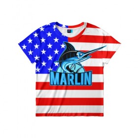 Детская футболка 3D с принтом Marlin USA в Санкт-Петербурге, 100% гипоаллергенный полиэфир | прямой крой, круглый вырез горловины, длина до линии бедер, чуть спущенное плечо, ткань немного тянется | Тематика изображения на принте: 