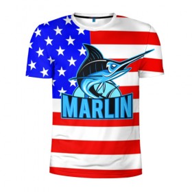 Мужская футболка 3D спортивная с принтом Marlin USA в Санкт-Петербурге, 100% полиэстер с улучшенными характеристиками | приталенный силуэт, круглая горловина, широкие плечи, сужается к линии бедра | Тематика изображения на принте: 