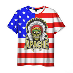 Мужская футболка 3D с принтом Индейцы Apache в Санкт-Петербурге, 100% полиэфир | прямой крой, круглый вырез горловины, длина до линии бедер | apache | usa | америка | американец | индейцы | символика америки | сша
