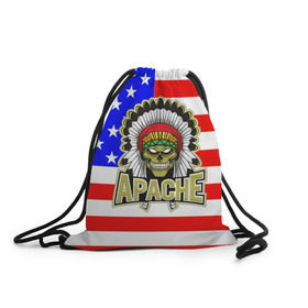 Рюкзак-мешок 3D с принтом Индейцы Apache в Санкт-Петербурге, 100% полиэстер | плотность ткани — 200 г/м2, размер — 35 х 45 см; лямки — толстые шнурки, застежка на шнуровке, без карманов и подкладки | apache | usa | америка | американец | индейцы | символика америки | сша