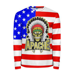 Мужской лонгслив 3D с принтом Индейцы Apache в Санкт-Петербурге, 100% полиэстер | длинные рукава, круглый вырез горловины, полуприлегающий силуэт | apache | usa | америка | американец | индейцы | символика америки | сша