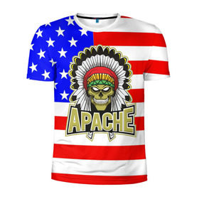 Мужская футболка 3D спортивная с принтом Индейцы Apache в Санкт-Петербурге, 100% полиэстер с улучшенными характеристиками | приталенный силуэт, круглая горловина, широкие плечи, сужается к линии бедра | Тематика изображения на принте: apache | usa | америка | американец | индейцы | символика америки | сша