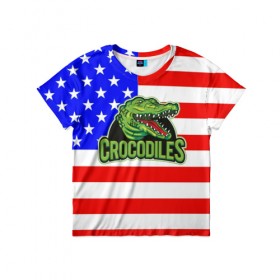 Детская футболка 3D с принтом Крокодил USA в Санкт-Петербурге, 100% гипоаллергенный полиэфир | прямой крой, круглый вырез горловины, длина до линии бедер, чуть спущенное плечо, ткань немного тянется | usa | америка | американец | крокодил | символика америки | сша