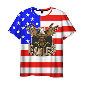 Мужская футболка 3D с принтом Американский орёл в Санкт-Петербурге, 100% полиэфир | прямой крой, круглый вырез горловины, длина до линии бедер | Тематика изображения на принте: usa | америка | американец | орел | символика америки | сша