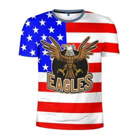 Мужская футболка 3D спортивная с принтом Американский орёл в Санкт-Петербурге, 100% полиэстер с улучшенными характеристиками | приталенный силуэт, круглая горловина, широкие плечи, сужается к линии бедра | Тематика изображения на принте: usa | америка | американец | орел | символика америки | сша