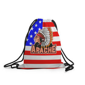 Рюкзак-мешок 3D с принтом Apache в Санкт-Петербурге, 100% полиэстер | плотность ткани — 200 г/м2, размер — 35 х 45 см; лямки — толстые шнурки, застежка на шнуровке, без карманов и подкладки | apache | usa | америка | американец | индейцы | символика америки | сша