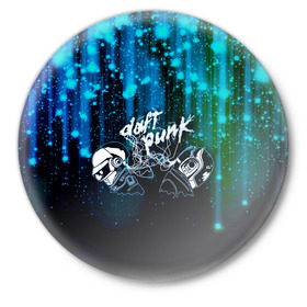 Значок с принтом Daft Punk в Санкт-Петербурге,  металл | круглая форма, металлическая застежка в виде булавки | ги мануэль де омем кристо | дафт панк | искра | капли | музыка | надпись | нью диско | синти поп | техно | тома бангальтер | фанк | французский хаус | шлем | электроник рок | электронная