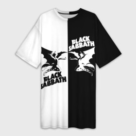 Платье-футболка 3D с принтом Black Sabbath в Санкт-Петербурге,  |  | black sabbath | ангел | белое | билл уорд | гизер батлер | группа | демон | инь и янь | крылья | метал | музыка | надпись | оззи | осборн | песни | рок | тони айомми | хард рок | хеви метал | черное