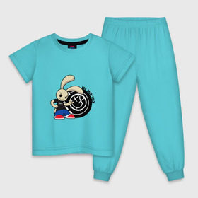 Детская пижама хлопок с принтом Заяц Blink-182 в Санкт-Петербурге, 100% хлопок |  брюки и футболка прямого кроя, без карманов, на брюках мягкая резинка на поясе и по низу штанин
 | альтернативный | блинк | панк рок | поп панк | скейт панк