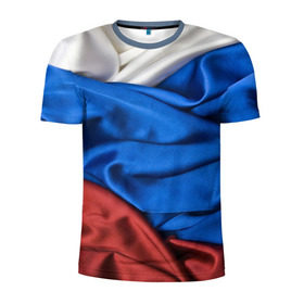 Мужская футболка 3D спортивная с принтом Российский Триколор в Санкт-Петербурге, 100% полиэстер с улучшенными характеристиками | приталенный силуэт, круглая горловина, широкие плечи, сужается к линии бедра | Тематика изображения на принте: текстура | ткань