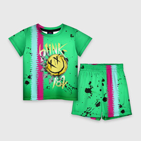 Детский костюм с шортами 3D с принтом Blink 182 в Санкт-Петербурге,  |  | blink | альтернативный рок | блинк | зеленый | линии | марк хоппус | музыка | мэтт скиба | панк | панк рок | песни | полосы | поп панк | рок | скейт панк | смайл | трэвис баркер