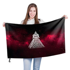 Флаг 3D с принтом Масонский символ в Санкт-Петербурге, 100% полиэстер | плотность ткани — 95 г/м2, размер — 67 х 109 см. Принт наносится с одной стороны | вселенная | звезды | космос | масонский символ | массоны