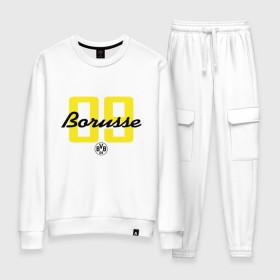 Женский костюм хлопок с принтом Borussia Dortmund - Borusse 09 (New 2018 Design) в Санкт-Петербурге, 100% хлопок | на свитшоте круглая горловина, мягкая резинка по низу. Брюки заужены к низу, на них два вида карманов: два 