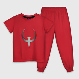Детская пижама хлопок с принтом Quake Champions - Logo в Санкт-Петербурге, 100% хлопок |  брюки и футболка прямого кроя, без карманов, на брюках мягкая резинка на поясе и по низу штанин
 | cq | q1 | q2 | q3 | quake champions | quake live
