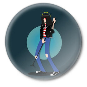 Значок с принтом Джоуи в Санкт-Петербурге,  металл | круглая форма, металлическая застежка в виде булавки | punk | ramones | rock | панк | рамонс | рок