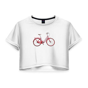 Женская футболка 3D укороченная с принтом Велосипед в Санкт-Петербурге, 100% полиэстер | круглая горловина, длина футболки до линии талии, рукава с отворотами | bicycle | байсикл | велик | красный | москва | педали