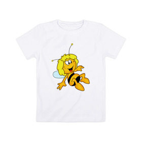 Детская футболка хлопок с принтом пчелка Майя в Санкт-Петербурге, 100% хлопок | круглый вырез горловины, полуприлегающий силуэт, длина до линии бедер | вилли | майя | мая | пчелка | пчёлка майя | флип