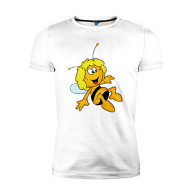 Мужская футболка премиум с принтом пчелка Майя в Санкт-Петербурге, 92% хлопок, 8% лайкра | приталенный силуэт, круглый вырез ворота, длина до линии бедра, короткий рукав | Тематика изображения на принте: вилли | майя | мая | пчелка | пчёлка майя | флип