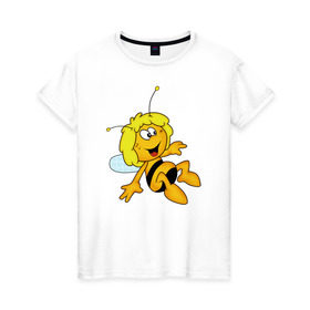 Женская футболка хлопок с принтом пчелка Майя в Санкт-Петербурге, 100% хлопок | прямой крой, круглый вырез горловины, длина до линии бедер, слегка спущенное плечо | вилли | майя | мая | пчелка | пчёлка майя | флип