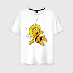 Женская футболка хлопок Oversize с принтом пчелка Майя в Санкт-Петербурге, 100% хлопок | свободный крой, круглый ворот, спущенный рукав, длина до линии бедер
 | вилли | майя | мая | пчелка | пчёлка майя | флип