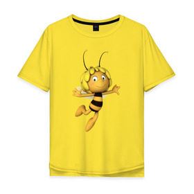 Мужская футболка хлопок Oversize с принтом пчелка Майя в Санкт-Петербурге, 100% хлопок | свободный крой, круглый ворот, “спинка” длиннее передней части | Тематика изображения на принте: вилли | майя | мая | пчелка | пчёлка майя | флип