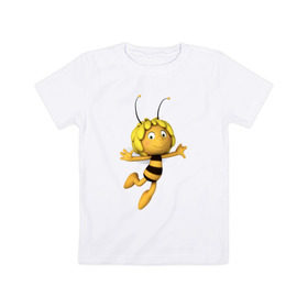 Детская футболка хлопок с принтом пчелка Майя в Санкт-Петербурге, 100% хлопок | круглый вырез горловины, полуприлегающий силуэт, длина до линии бедер | Тематика изображения на принте: вилли | майя | мая | пчелка | пчёлка майя | флип