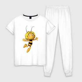 Женская пижама хлопок с принтом пчелка Майя в Санкт-Петербурге, 100% хлопок | брюки и футболка прямого кроя, без карманов, на брюках мягкая резинка на поясе и по низу штанин | вилли | майя | мая | пчелка | пчёлка майя | флип