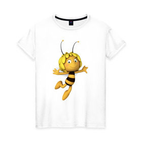 Женская футболка хлопок с принтом пчелка Майя в Санкт-Петербурге, 100% хлопок | прямой крой, круглый вырез горловины, длина до линии бедер, слегка спущенное плечо | вилли | майя | мая | пчелка | пчёлка майя | флип