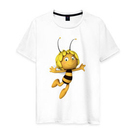 Мужская футболка хлопок с принтом пчелка Майя в Санкт-Петербурге, 100% хлопок | прямой крой, круглый вырез горловины, длина до линии бедер, слегка спущенное плечо. | вилли | майя | мая | пчелка | пчёлка майя | флип