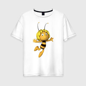 Женская футболка хлопок Oversize с принтом пчелка Майя в Санкт-Петербурге, 100% хлопок | свободный крой, круглый ворот, спущенный рукав, длина до линии бедер
 | вилли | майя | мая | пчелка | пчёлка майя | флип