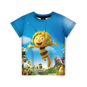 Детская футболка 3D с принтом Пчелка Майя в Санкт-Петербурге, 100% гипоаллергенный полиэфир | прямой крой, круглый вырез горловины, длина до линии бедер, чуть спущенное плечо, ткань немного тянется | вилли | майя | мая | пчелка | пчёлка майя | флип