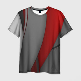 Мужская футболка 3D с принтом Red-gray abstraction в Санкт-Петербурге, 100% полиэфир | прямой крой, круглый вырез горловины, длина до линии бедер | 