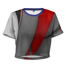 Женская футболка 3D укороченная с принтом Red-gray abstraction в Санкт-Петербурге, 100% полиэстер | круглая горловина, длина футболки до линии талии, рукава с отворотами | 