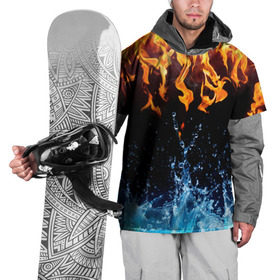 Накидка на куртку 3D с принтом Две стихии в Санкт-Петербурге, 100% полиэстер |  | cold | fire | ice | вода water | лёд | огонь | пламя | стихиz | холод