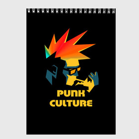 Скетчбук с принтом Punk culture в Санкт-Петербурге, 100% бумага
 | 48 листов, плотность листов — 100 г/м2, плотность картонной обложки — 250 г/м2. Листы скреплены сверху удобной пружинной спиралью | music | punk | ирокез | музыка | панк | панк музыка | рок | рок музыка | суб культура