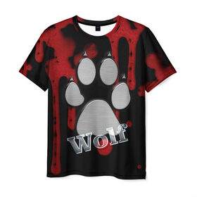 Мужская футболка 3D с принтом Волк в Санкт-Петербурге, 100% полиэфир | прямой крой, круглый вырез горловины, длина до линии бедер | wolf | волк | животные | лапа | надпись | природа | след | снег