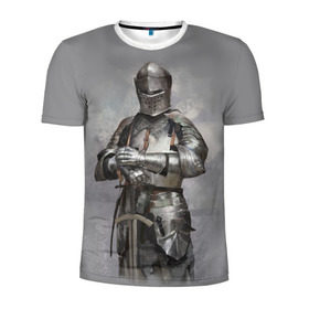 Мужская футболка 3D спортивная с принтом Рыцарь в Санкт-Петербурге, 100% полиэстер с улучшенными характеристиками | приталенный силуэт, круглая горловина, широкие плечи, сужается к линии бедра | боец | воин | доспехи | король | латы | меч | рыцарь