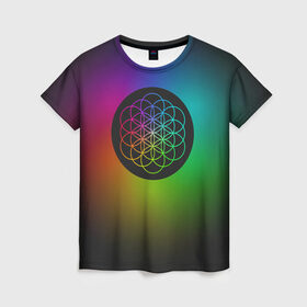 Женская футболка 3D с принтом Coldplay в Санкт-Петербурге, 100% полиэфир ( синтетическое хлопкоподобное полотно) | прямой крой, круглый вырез горловины, длина до линии бедер | cold play | rock | колд плей | колд плэй | колдплей | колдплэй | рок