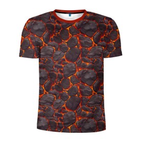 Мужская футболка 3D спортивная с принтом Голем в Санкт-Петербурге, 100% полиэстер с улучшенными характеристиками | приталенный силуэт, круглая горловина, широкие плечи, сужается к линии бедра | вулкан | голем | демон | жара | камень | лава | огонь | пламя | солнце