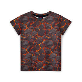 Детская футболка 3D с принтом Голем в Санкт-Петербурге, 100% гипоаллергенный полиэфир | прямой крой, круглый вырез горловины, длина до линии бедер, чуть спущенное плечо, ткань немного тянется | Тематика изображения на принте: вулкан | голем | демон | жара | камень | лава | огонь | пламя | солнце