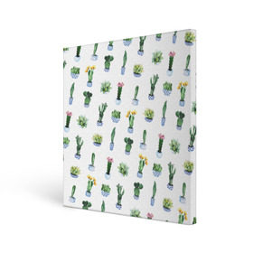 Холст квадратный с принтом Кактусы в Санкт-Петербурге, 100% ПВХ |  | горшок | зеленый | кактус | принт | растение | флора | цветы