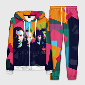 Мужской костюм 3D с принтом Coldplay в Санкт-Петербурге, 100% полиэстер | Манжеты и пояс оформлены тканевой резинкой, двухслойный капюшон со шнурком для регулировки, карманы спереди | Тематика изображения на принте: cold play | rock | колд плей | колд плэй | колдплей | колдплэй | рок