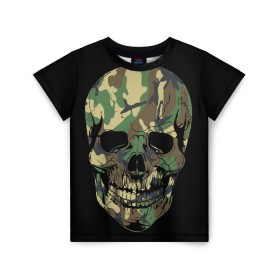 Детская футболка 3D с принтом Череп Армия в Санкт-Петербурге, 100% гипоаллергенный полиэфир | прямой крой, круглый вырез горловины, длина до линии бедер, чуть спущенное плечо, ткань немного тянется | Тематика изображения на принте: army | biker | ffm | skeleton | skull | армия | байкер | камуфляж | каска | скелет | череп | шлем