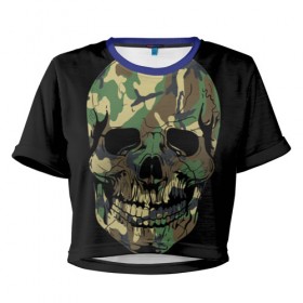 Женская футболка 3D укороченная с принтом Череп Армия в Санкт-Петербурге, 100% полиэстер | круглая горловина, длина футболки до линии талии, рукава с отворотами | army | biker | ffm | skeleton | skull | армия | байкер | камуфляж | каска | скелет | череп | шлем