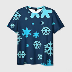 Мужская футболка 3D с принтом Снежинки в Санкт-Петербурге, 100% полиэфир | прямой крой, круглый вырез горловины, длина до линии бедер | winter | зима | мороз | новый год | снег | снежинки | холод