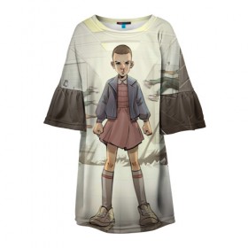 Детское платье 3D с принтом Girl в Санкт-Петербурге, 100% полиэстер | прямой силуэт, чуть расширенный к низу. Круглая горловина, на рукавах — воланы | stranger things | очень странные дела