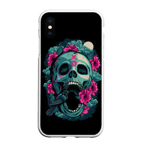 Чехол для iPhone XS Max матовый с принтом Dia de Muertos в Санкт-Петербурге, Силикон | Область печати: задняя сторона чехла, без боковых панелей | кости | праздник | птица | скелет | хэллоуин | цветы | череп