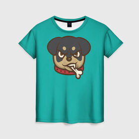 Женская футболка 3D с принтом Мультяшный ротвейлер. в Санкт-Петербурге, 100% полиэфир ( синтетическое хлопкоподобное полотно) | прямой крой, круглый вырез горловины, длина до линии бедер | для детей. | косточка | ошейник | пес | собака
