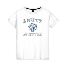 Женская футболка хлопок с принтом Liberty в Санкт-Петербурге, 100% хлопок | прямой крой, круглый вырез горловины, длина до линии бедер, слегка спущенное плечо | 13 reasons why | 13 причин почему | lion | лев