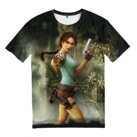 Мужская футболка 3D с принтом TOMB RAIDER в Санкт-Петербурге, 100% полиэфир | прямой крой, круглый вырез горловины, длина до линии бедер | game | girl | gun | lara croft | tomb raider | девушка | игра | оружие | пистолет